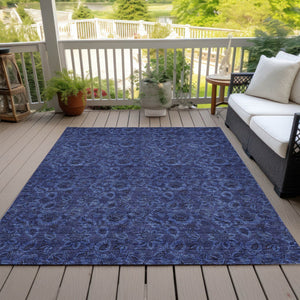 Homeroots 3' Denim Blue Floral Washable Area Rug – Perfect For Indoor And Outdoor Spaces, Durable & Stylish 9' X 12' Polyester 580530