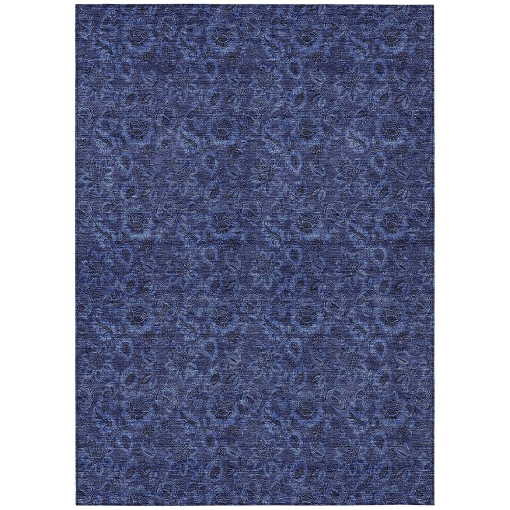 HomeRoots 9' Navy Blue and Charcoal Floral Washable Area Rug - Elegant Design for Indoor and Outdoor Spaces 9' X 12' 580530
