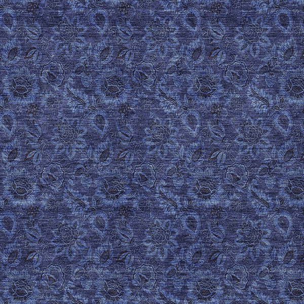 Homeroots 3' Denim Blue Floral Washable Area Rug – Perfect For Indoor And Outdoor Spaces, Durable & Stylish 9' X 12' Polyester 580530