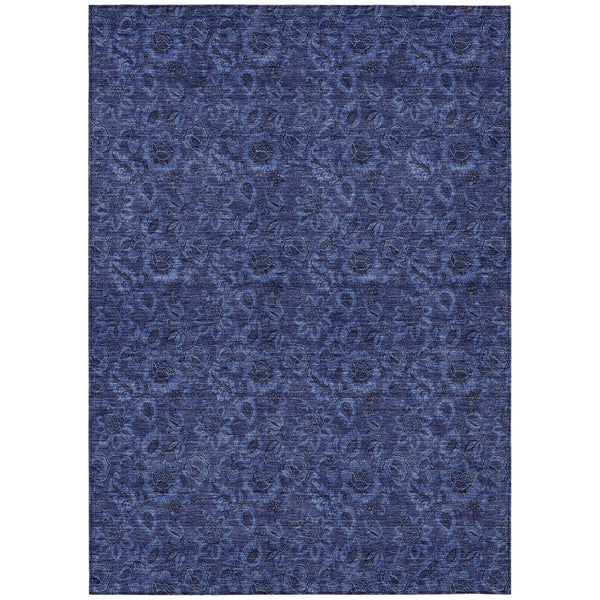 HomeRoots 5' Refresh Your Space with Navy Blue Charcoal Floral Indoor Outdoor Rug - Durable & Washable Design 10' X 14' 580531
