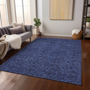 Homeroots 3' Denim Blue Floral Washable Area Rug – Perfect For Indoor And Outdoor Spaces, Durable & Stylish 10' X 14' Polyester 580531