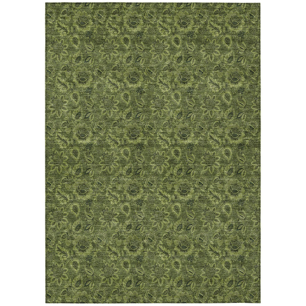 HomeRoots 5' Stylish Olive and Fern Green Floral Washable Area Rug for Indoor and Outdoor Living Spaces 5' X 8' 580533