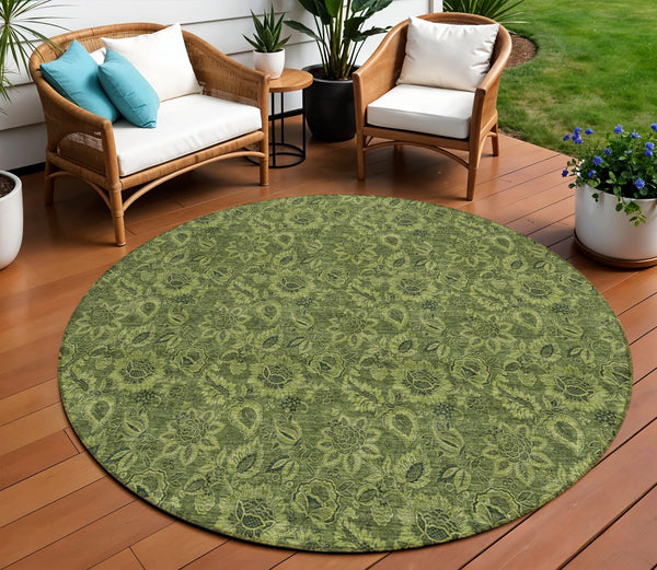 Homeroots 3' Denim Blue Floral Washable Area Rug – Perfect For Indoor And Outdoor Spaces, Durable & Stylish 8' Round Polyester 580534