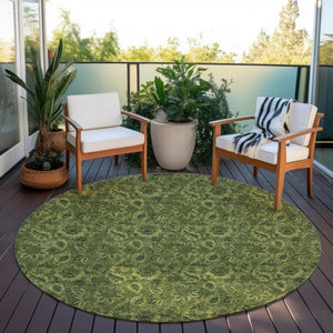 Homeroots 3' Denim Blue Floral Washable Area Rug – Perfect For Indoor And Outdoor Spaces, Durable & Stylish 8' Round Polyester 580534