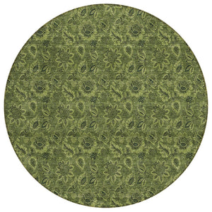 HomeRoots 5' Stylish Olive and Fern Green Floral Washable Area Rug for Indoor and Outdoor Living Spaces 8' Round 580534