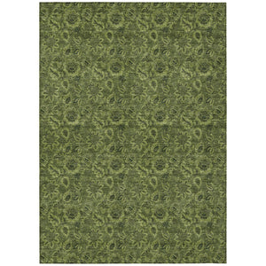 HomeRoots 9' Floral Area Rug - Durable Olive & Fern Green Design for Indoor/Outdoor Use, Machine Washable Care 9' X 12' 580536