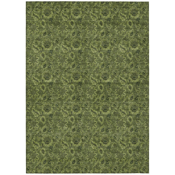 HomeRoots 9' Floral Area Rug - Durable Olive & Fern Green Design for Indoor/Outdoor Use, Machine Washable Care 9' X 12' 580536