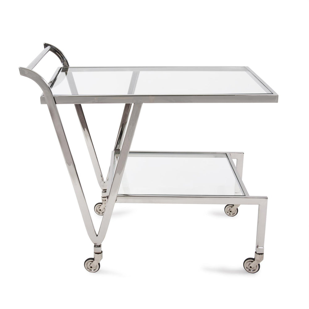 Howard Elliott Paulin Bar Trolley - Elegant Two-tiered Stainless Steel Design With Tempered Glass Shelves For Entertaining Silver Stainless Steel , Glass 58054-howard-elliott