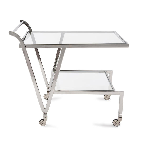 Howard Elliott Paulin Bar Trolley - Elegant Two-tiered Stainless Steel Design With Tempered Glass Shelves For Entertaining Silver Stainless Steel , Glass 58054-howard-elliott