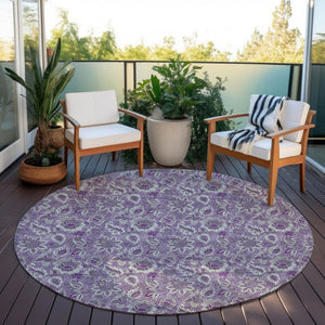 Homeroots 3' Denim Blue Floral Washable Area Rug – Perfect For Indoor And Outdoor Spaces, Durable & Stylish 8' Round Polyester 580540