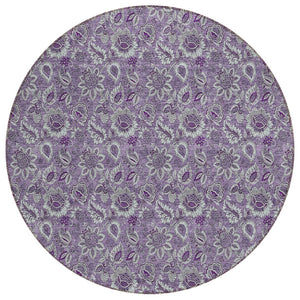 HomeRoots 5' Floral Washable Area Rug in Purple Lilac and Lavender - Stylish, Durable Design for Indoor & Outdoor Use 8' Round 580540