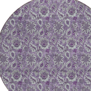 Homeroots 3' Denim Blue Floral Washable Area Rug – Perfect For Indoor And Outdoor Spaces, Durable & Stylish 8' Round Polyester 580540