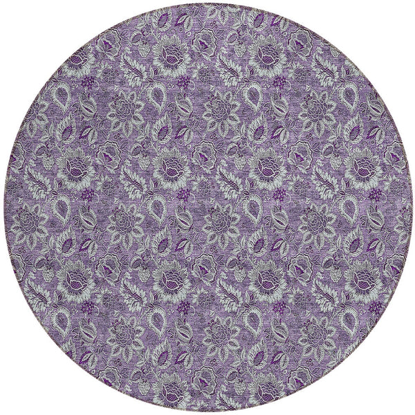 Homeroots 3' Denim Blue Floral Washable Area Rug – Perfect For Indoor And Outdoor Spaces, Durable & Stylish 8' Round Polyester 580540