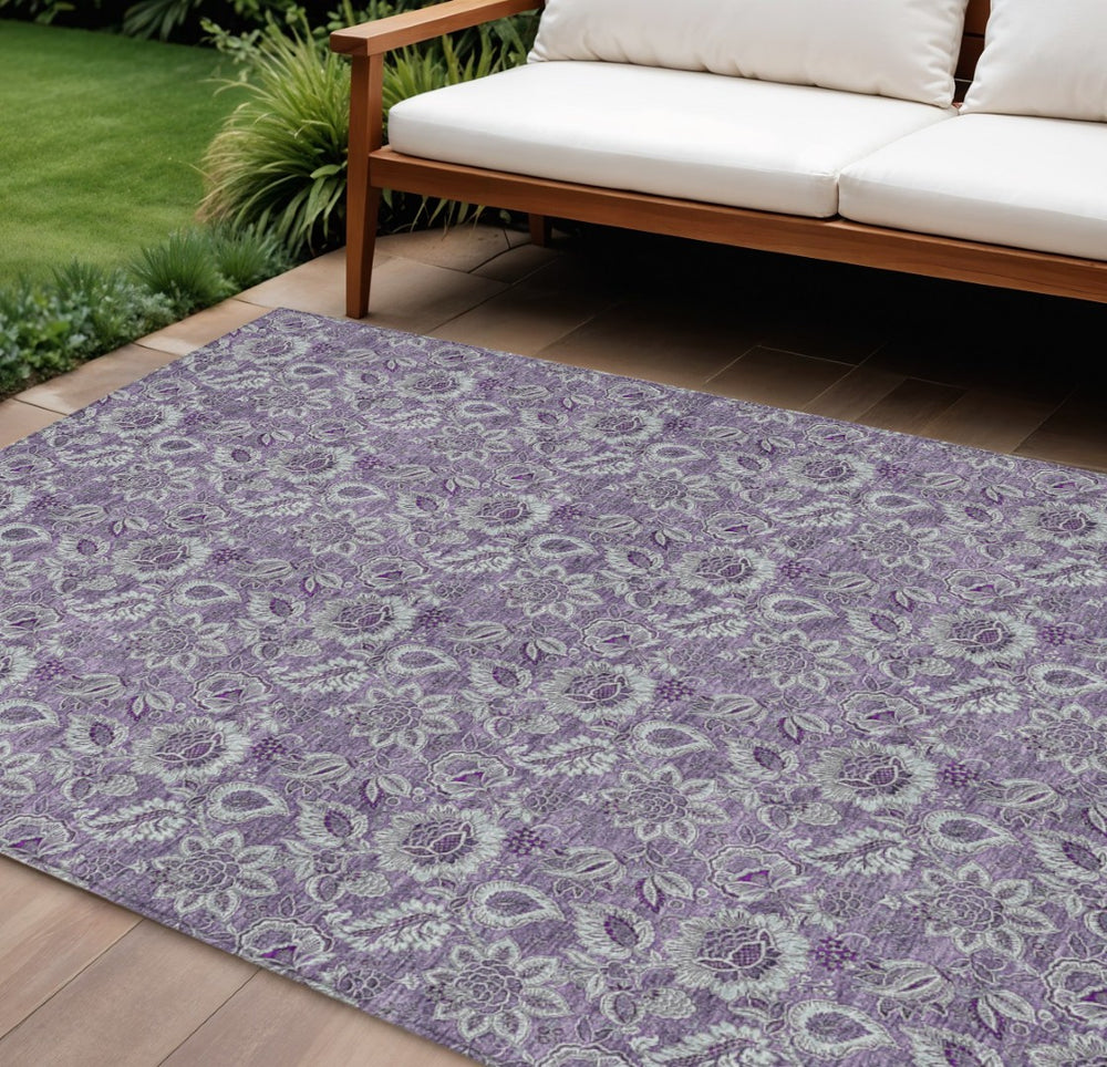 HomeRoots 5' Floral Washable Area Rug in Purple Lilac and Lavender - Stylish, Durable Design for Indoor & Outdoor Use 10' X 14' 580543