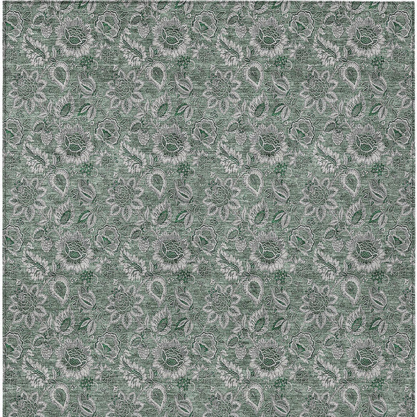 Homeroots 3' Denim Blue Floral Washable Area Rug – Perfect For Indoor And Outdoor Spaces, Durable & Stylish 5' X 8' Polyester 580545