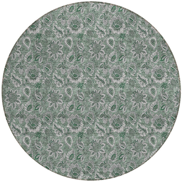 Homeroots 3' Denim Blue Floral Washable Area Rug – Perfect For Indoor And Outdoor Spaces, Durable & Stylish 8' Round Polyester 580546