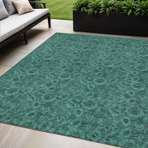 Homeroots 3' Denim Blue Floral Washable Area Rug – Perfect For Indoor And Outdoor Spaces, Durable & Stylish 5' X 8' Polyester 580551