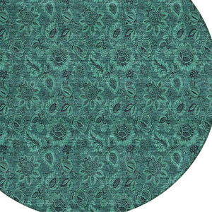 Homeroots 3' Denim Blue Floral Washable Area Rug – Perfect For Indoor And Outdoor Spaces, Durable & Stylish 8' Round Polyester 580552
