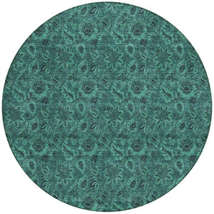 Homeroots 3' Denim Blue Floral Washable Area Rug – Perfect For Indoor And Outdoor Spaces, Durable & Stylish 8' Round Polyester 580552