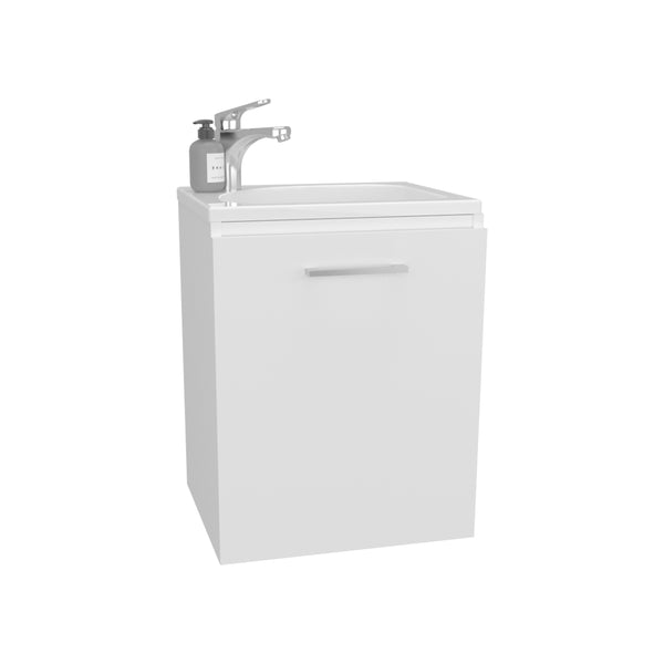 English Elm Bathroom Sleek Single-Door Vanity with Integrated Sink — Modern Minimalist Engineered Wood Storage, Durable & Eco-Friendly White 24.4 L x 20.4 W x 11.02 H B097P296812
