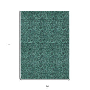 Homeroots 3' Denim Blue Floral Washable Area Rug – Perfect For Indoor And Outdoor Spaces, Durable & Stylish 8' X 10' Polyester 580553