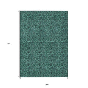 Homeroots 3' Denim Blue Floral Washable Area Rug – Perfect For Indoor And Outdoor Spaces, Durable & Stylish 9' X 12' Polyester 580554