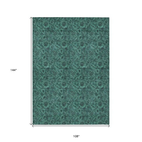 Homeroots 3' Denim Blue Floral Washable Area Rug – Perfect For Indoor And Outdoor Spaces, Durable & Stylish 9' X 12' Polyester 580554