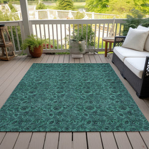 Homeroots 3' Denim Blue Floral Washable Area Rug – Perfect For Indoor And Outdoor Spaces, Durable & Stylish 9' X 12' Polyester 580554