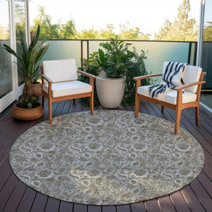 Homeroots 3' Denim Blue Floral Washable Area Rug – Perfect For Indoor And Outdoor Spaces, Durable & Stylish 8' Round Polyester 580558
