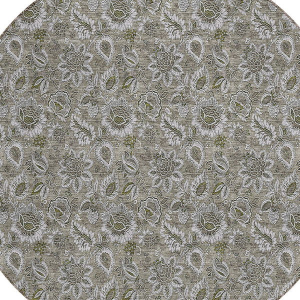 Homeroots 3' Denim Blue Floral Washable Area Rug – Perfect For Indoor And Outdoor Spaces, Durable & Stylish 8' Round Polyester 580558