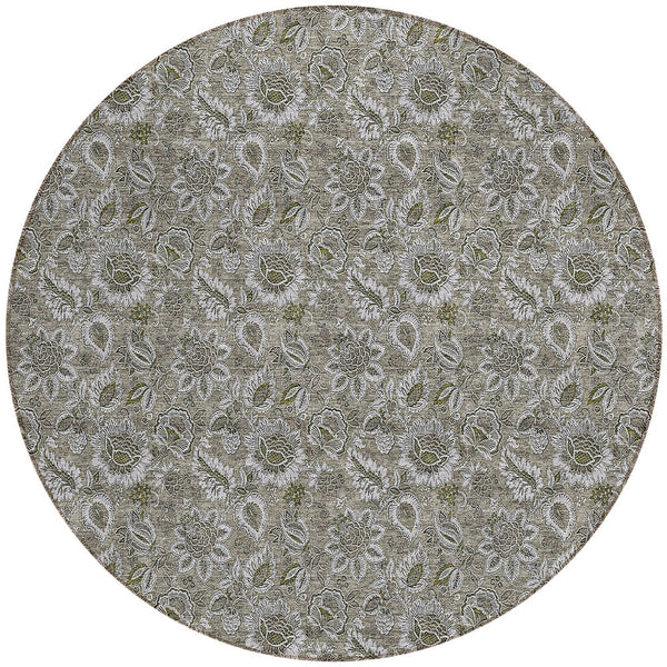 Homeroots 3' Denim Blue Floral Washable Area Rug – Perfect For Indoor And Outdoor Spaces, Durable & Stylish 8' Round Polyester 580558