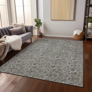 Homeroots 3' Denim Blue Floral Washable Area Rug – Perfect For Indoor And Outdoor Spaces, Durable & Stylish 10' X 14' Polyester 580561