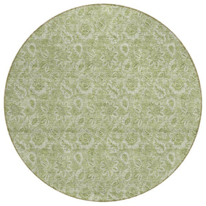 HomeRoots 5' Floral Washable Area Rug in Green, Blue, and Ivory – Durable, Stylish for Indoor & Outdoor Use 8' Round 580564