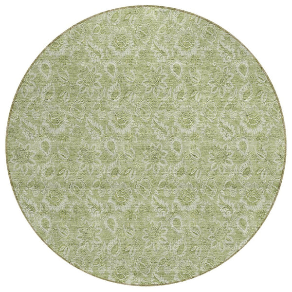 HomeRoots 5' Floral Washable Area Rug in Green, Blue, and Ivory – Durable, Stylish for Indoor & Outdoor Use 8' Round 580564