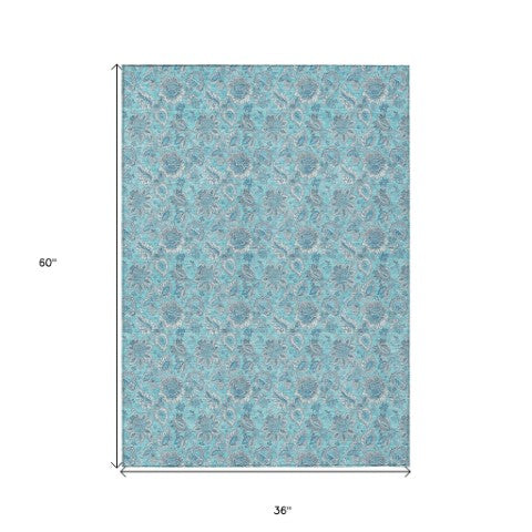 Homeroots 3' Floral Indoor Outdoor Area Rug - Durable, Washable, Stain Resistant For Home And Patio Spaces 3' X 5' Polyester 580568