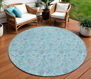 Homeroots 3' Floral Indoor Outdoor Area Rug - Durable, Washable, Stain Resistant For Home And Patio Spaces 8' Round Polyester 580570