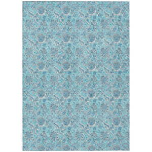 HomeRoots 9' Aqua Blue and Silver Floral Washable Area Rug - Durable, Easy-Care for Indoor & Outdoor Spaces 9' X 12' 580572