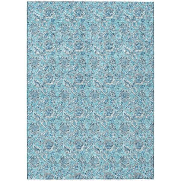 HomeRoots 9' Aqua Blue and Silver Floral Washable Area Rug - Durable, Easy-Care for Indoor & Outdoor Spaces 9' X 12' 580572