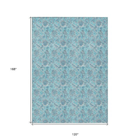 Homeroots 3' Floral Indoor Outdoor Area Rug - Durable, Washable, Stain Resistant For Home And Patio Spaces 10' X 14' Polyester 580573