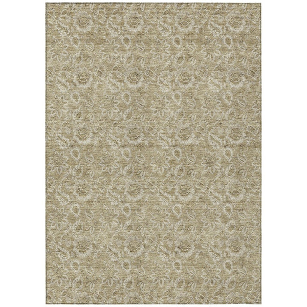 HomeRoots 5' Elegant Floral Area Rug in Beige, Taupe, and Brown - Durable, Washable for Indoor and Outdoor Use 5' X 8' 580575