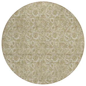 HomeRoots 5' Elegant Floral Area Rug in Beige, Taupe, and Brown - Durable, Washable for Indoor and Outdoor Use 8' Round 580576