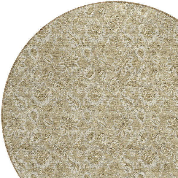 Homeroots 3' Floral Indoor Outdoor Area Rug - Durable, Washable, Stain Resistant For Home And Patio Spaces 8' Round Polyester 580576