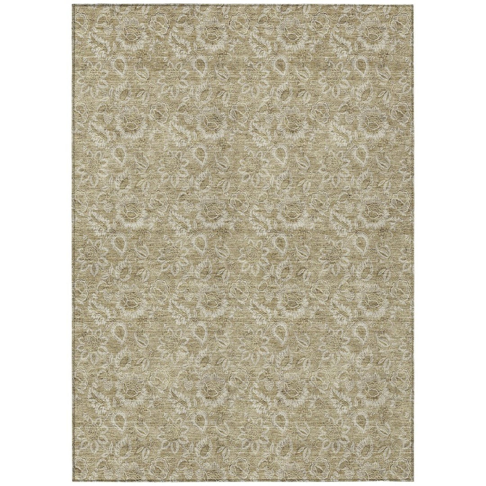 HomeRoots 9' Beige Taupe and Brown Floral Area Rug - Durable, Washable Design for Indoor and Outdoor Spaces 9' X 12' 580578