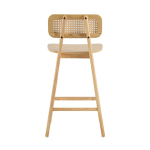 English Elm Christopher Knight Home® - Bari Curved Solid Wood Barstool with Woven Rattan Backrest, Ergonomic Comfort and Timeless Finish Natural N775P264463N