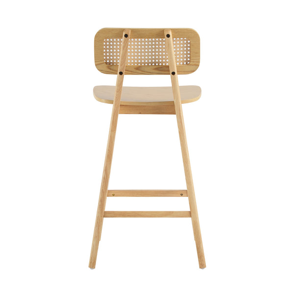 English Elm Christopher Knight Home® - Bari Curved Solid Wood Barstool with Woven Rattan Backrest, Ergonomic Comfort and Timeless Finish Natural N775P264463N