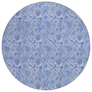 HomeRoots 5' Timeless Navy Blue Floral Area Rug - Durable, Washable Design for Indoor & Outdoor Use 8' Round 580588
