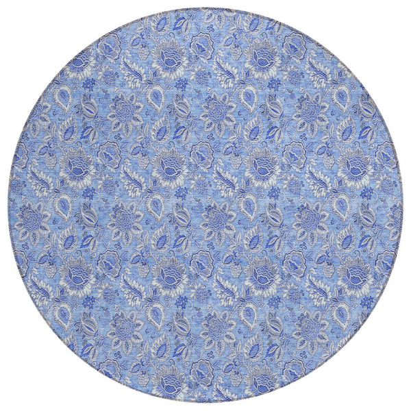 HomeRoots 5' Timeless Navy Blue Floral Area Rug - Durable, Washable Design for Indoor & Outdoor Use 8' Round 580588