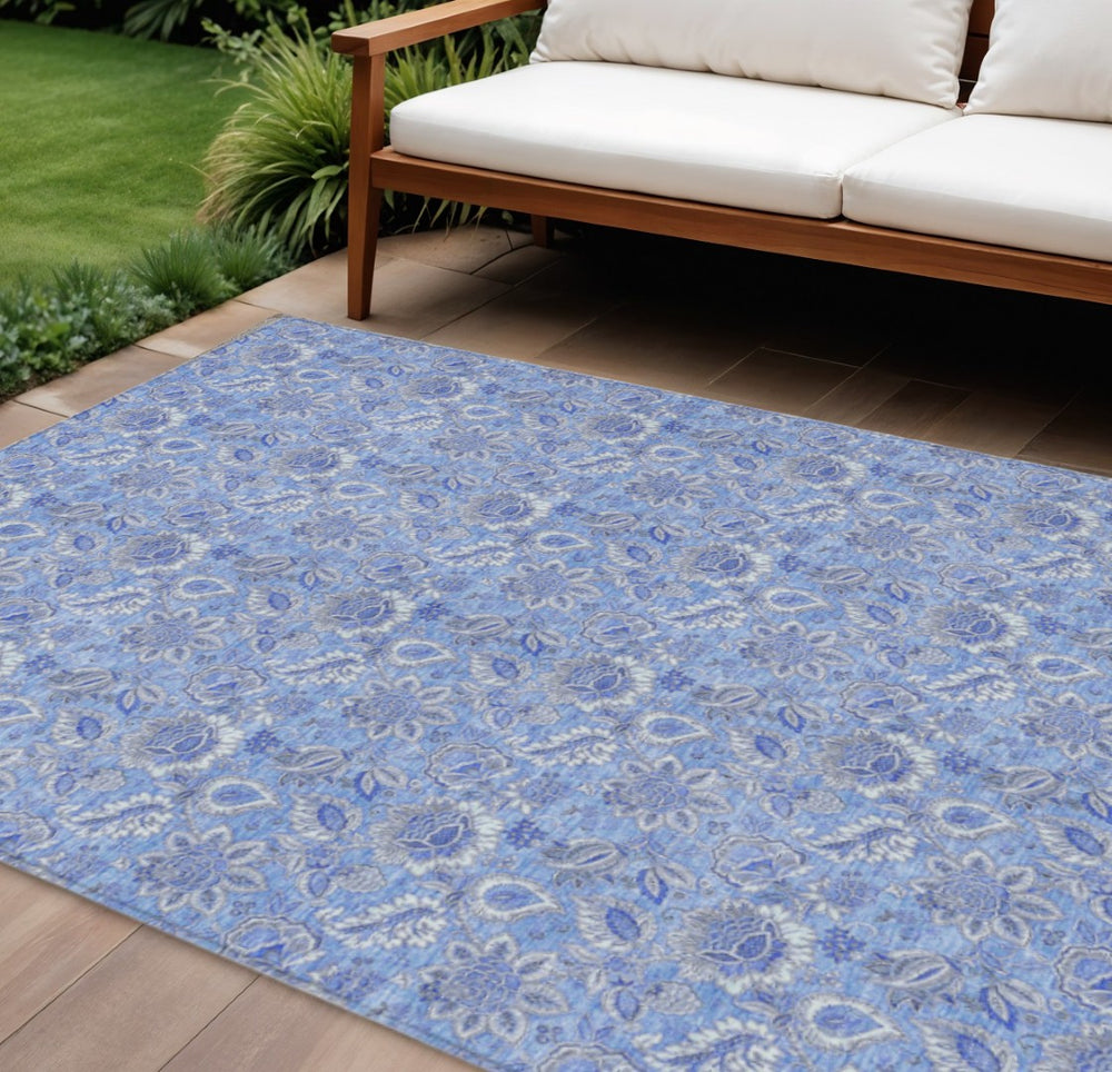 HomeRoots 9' Navy and Denim Blue Floral Indoor Outdoor Area Rug - Durable, Washable, Stylish for Any Space 9' X 12' 580590