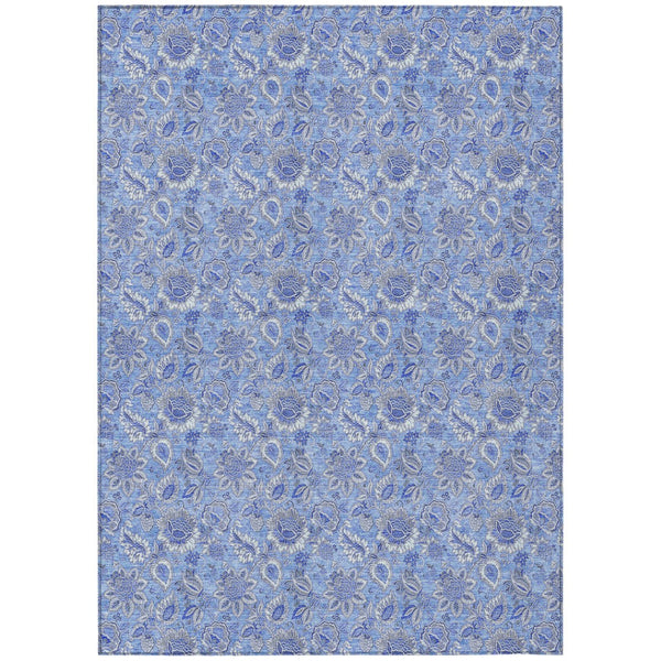 HomeRoots 5' Timeless Navy Blue Floral Area Rug - Durable, Washable Design for Indoor & Outdoor Use 10' X 14' 580591