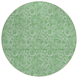 HomeRoots 5' Vibrant Green Floral Washable Area Rug for Indoor & Outdoor Spaces - Durable, Stylish, Easy Care 8' Round 580600